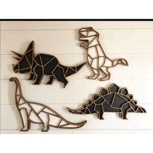 Geometric Wooden Dinosaur Wall Art Decor Nursery Boy Home Handmade White Black